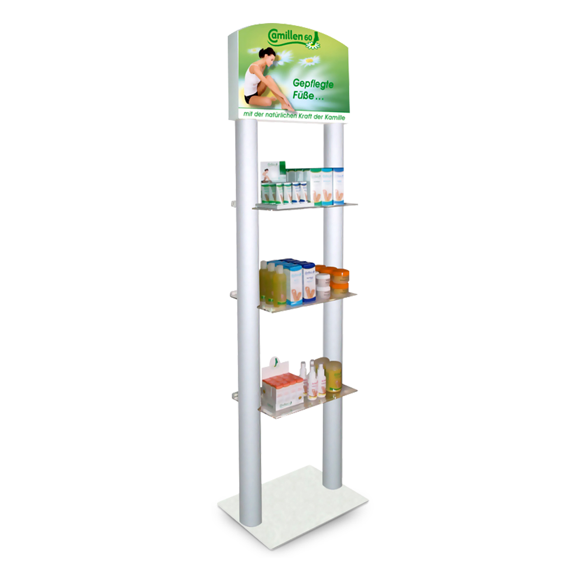 Fotografie des Displays für Fußpflegeprodukte